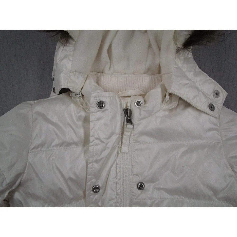 Baby Gap Toddler Girls Ivory Down Puffer Jacket Faux Fur Hood 18-24 Months HOL08